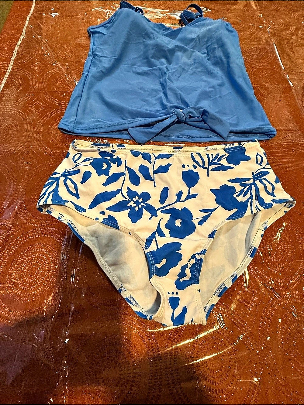 Blue & Cream Floral Bikini Set Like New